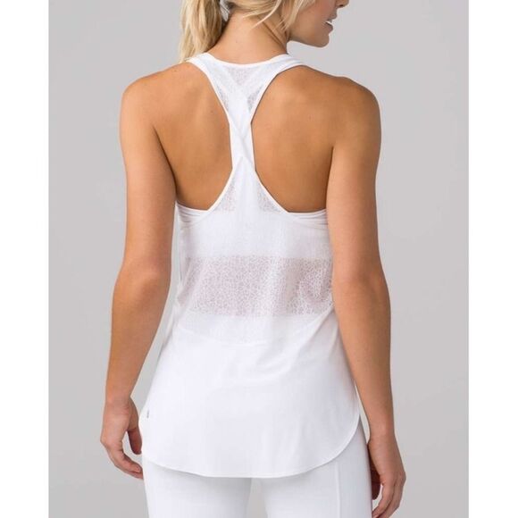 Lululemon White Racerback Lace Mesh Athletic Workout yoga Tank Top sz 8 M - Picture 1 of 6